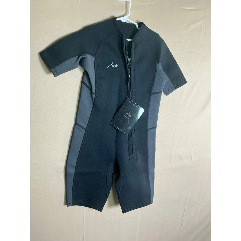 Hevto Kids Wetsuit Shorty 2mm Neoprene Front Zip Black Gray Size 10 Boys Girls